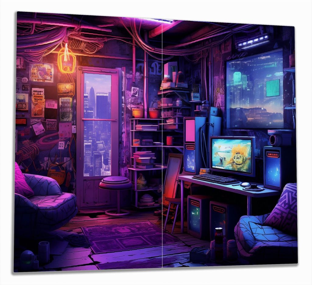Wallario Herdabdeckplatte aus Glas, Größe 60 x 52 cm 2-teilig, Motiv Spielhöhle