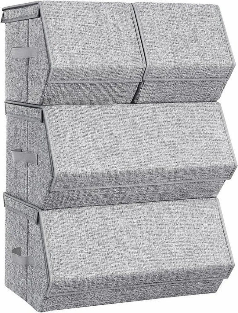 Bac de rangement plastique gris avec couvercle clipsable - Lot de 4