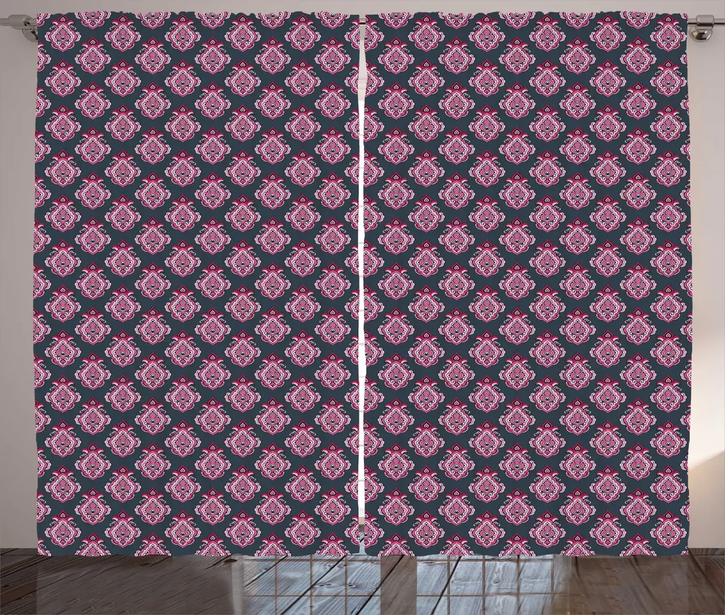 Rideaux de Salon aux Fleurs Victoriennes en Damas Rose - Paire 280x225