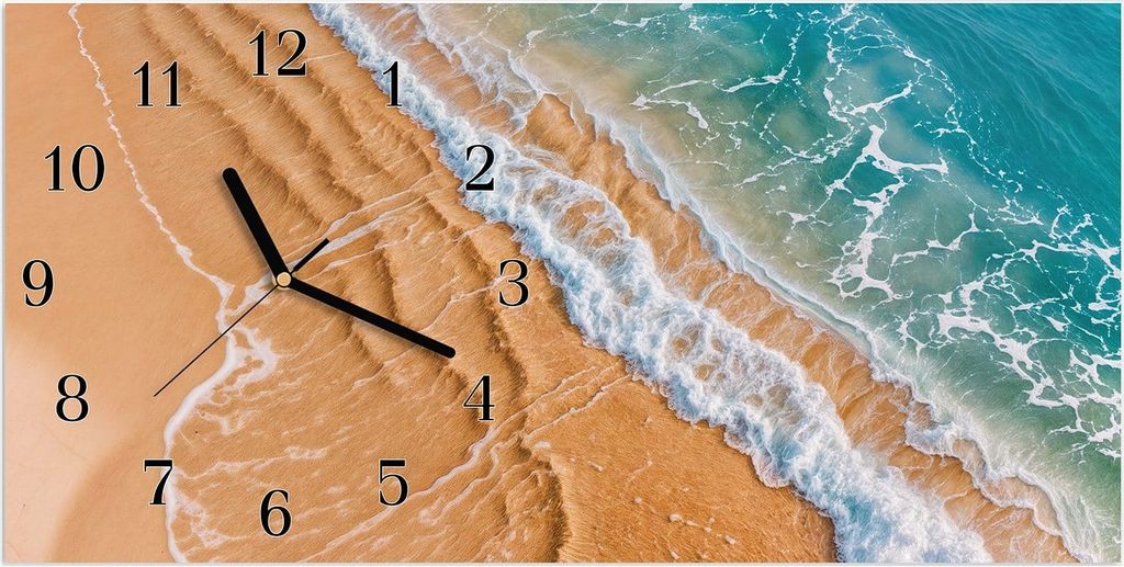Wanduhr aus Glas mit Motiv Wellen am Strand- 60 x 30 cm - inkl. Aufhängesystem