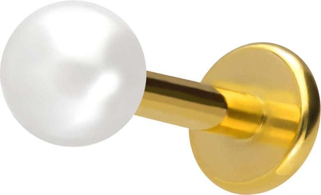 Ohrpiercing, Nasenpiercing Titan Labret mit Innengewinde SYNTHETISCHE PERLE Gold Stablänge: 8mm | Stabstärke: 1,2mm | Perlengröße: 4mm