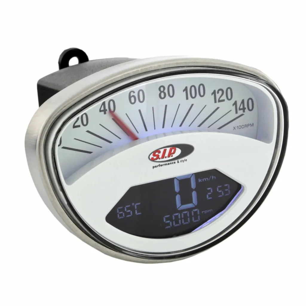 Tachymètre SIP 2.0 Acier Inox Blanc - Compteur Numérique Analogique
