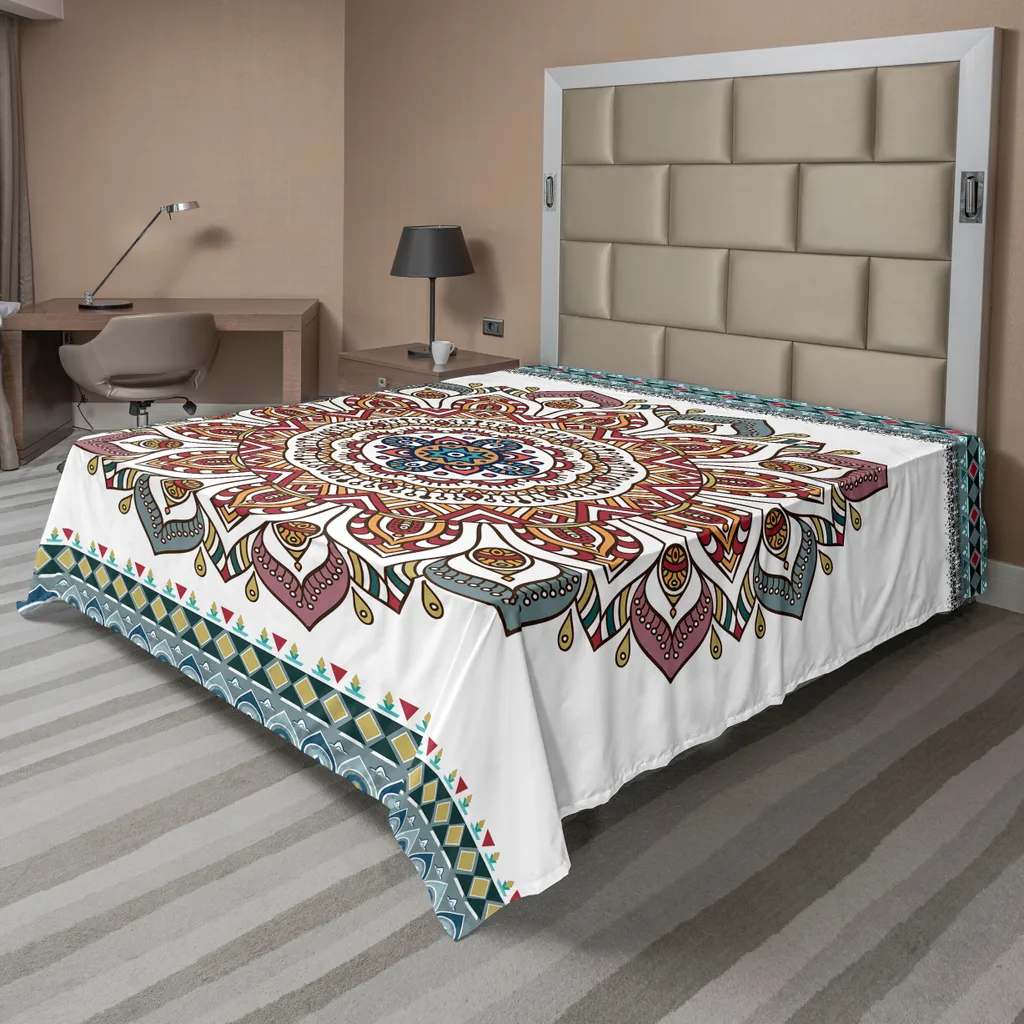 Drap de lit Mandala 275x260 cm Motifs Floraux Bohème en Tissu Doux