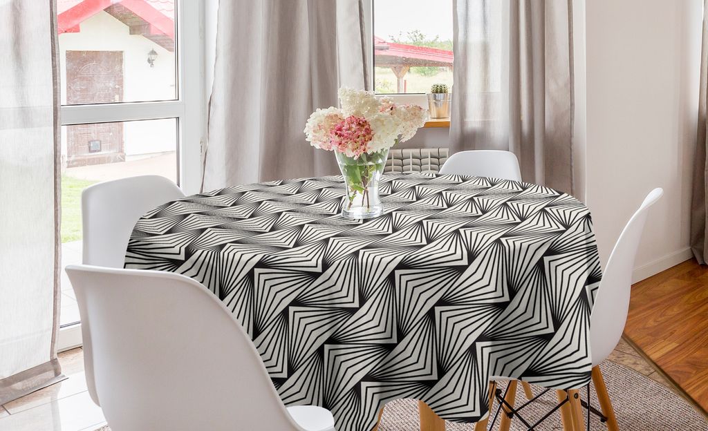 ABAKUHAUS Geometrisch Runde Tischdecke, Bohemian Effekte Forms, Kreis Tischdecke Abdeckung für Esszimmer Küche Dekoration, 150 cm, Elfenbein und ...