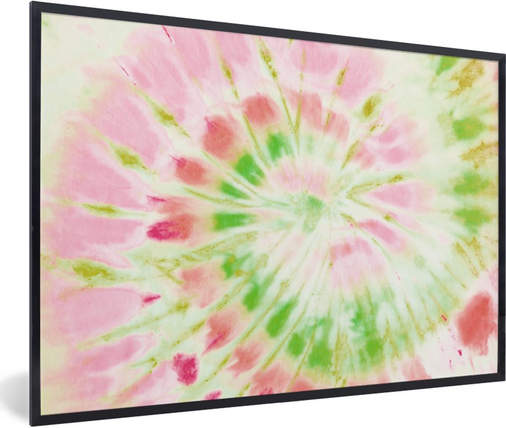 MuchoWow Gerahmtes Poster Krawattenfärbung - Muster - Grün 90x60 cm - Poster mit Schwarzem Bilderrahmen Wandposter Rahmen Foto Bilder - Fotorah...