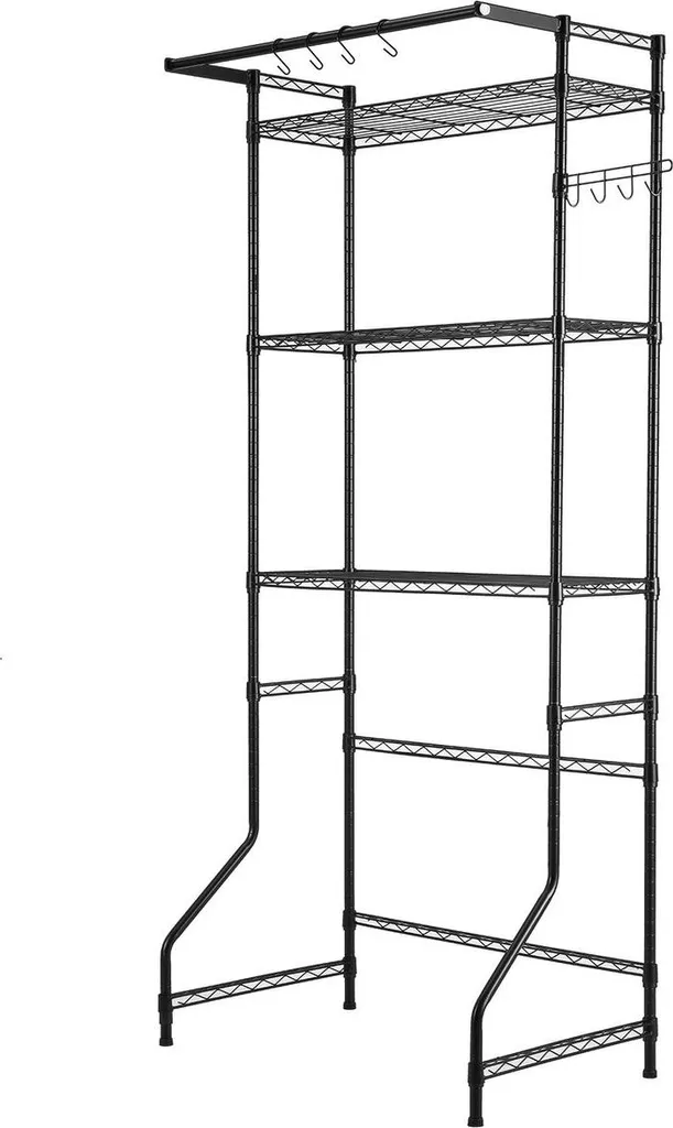 Scaffale per lavanderia a 3 ripiani per lavatrice e asciugatrice, salvaspazio, organizer per bagno, colore nero