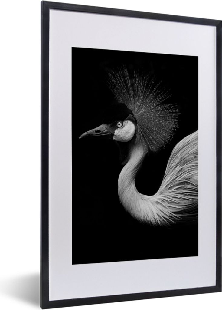 MuchoWow Gerahmtes Poster Kranich - Schwarz - Weiß - Vogel - Tiere 40x60 cm - Poster mit Schwarzem Bilderrahmen Wandposter Rahmen Foto Bilder - ...