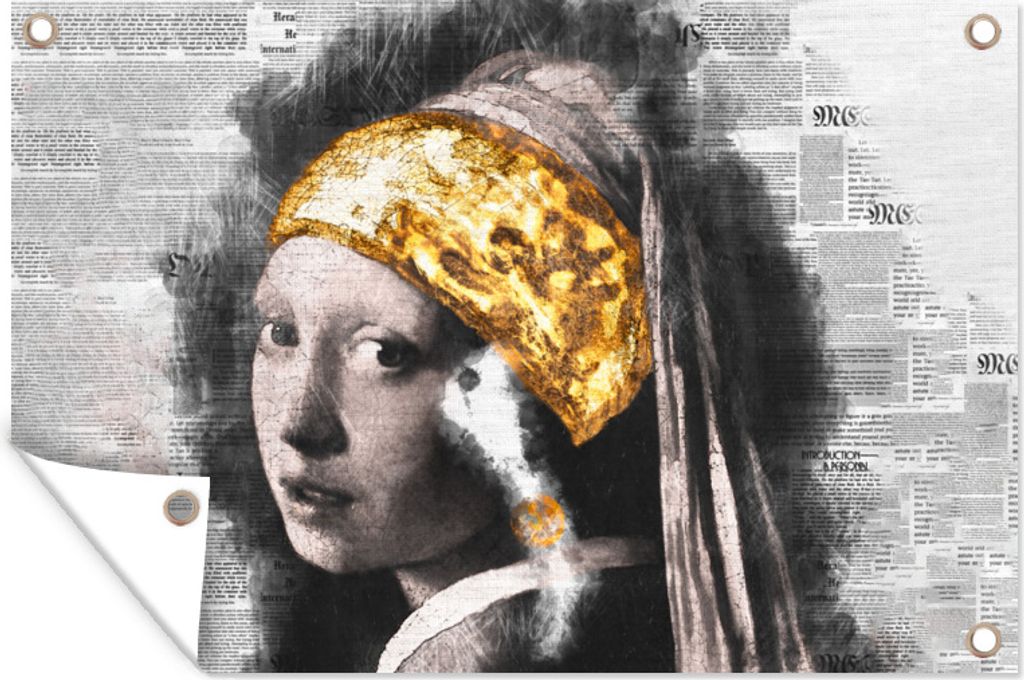 MuchoWow 90x60 cm Outdoor-Poster Gartendeko Sichtschutz Garten Poster für den Garten Das Mädchen mit dem Perlenohrring - Vermeer - Collage