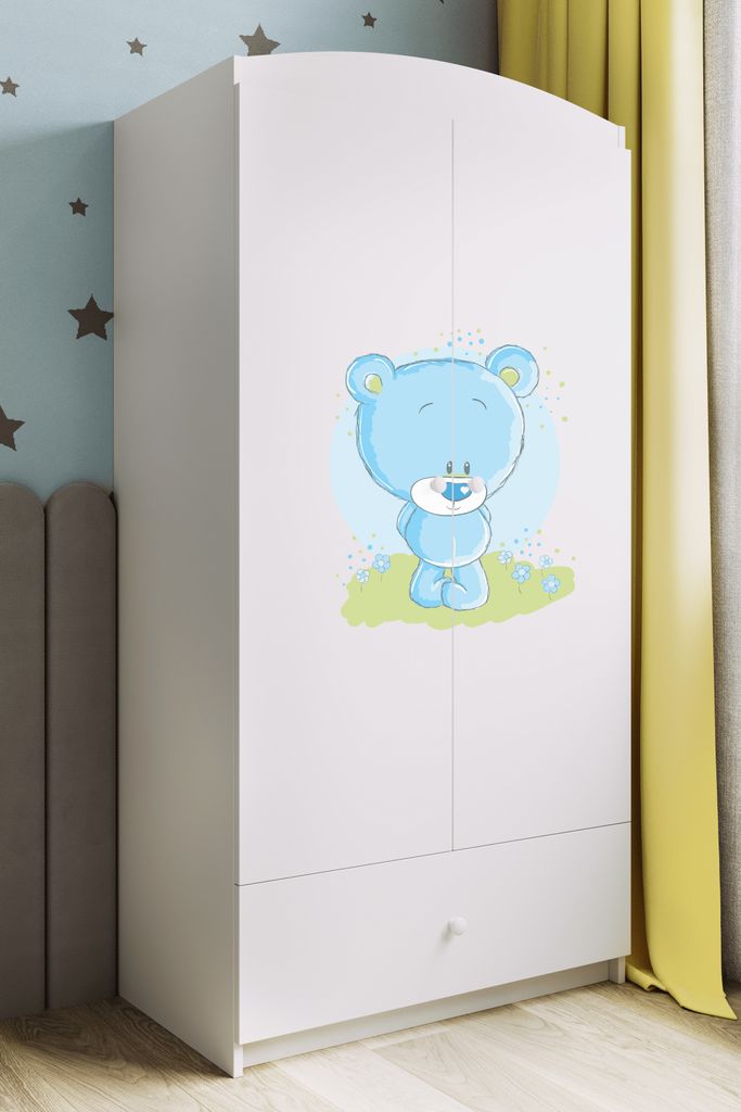 Kinderkleiderschrank Babydreams Drehtürenschrank Kleiderschrank Blaubär Weiß