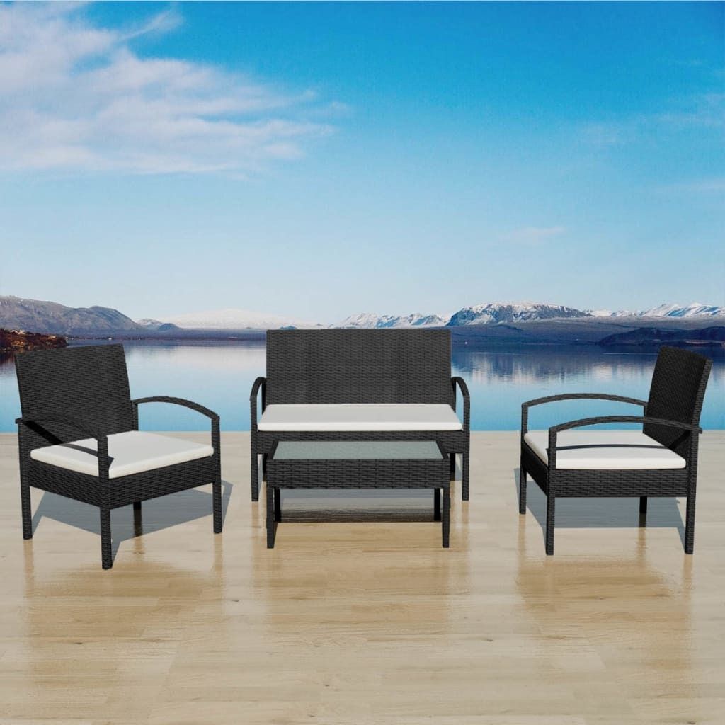 "2024"cloris 4-tlg. Garten-Lounge-Set mit Auflagen Poly Rattan Schwarz - Gartenmöbelgarnituren CHY77203745