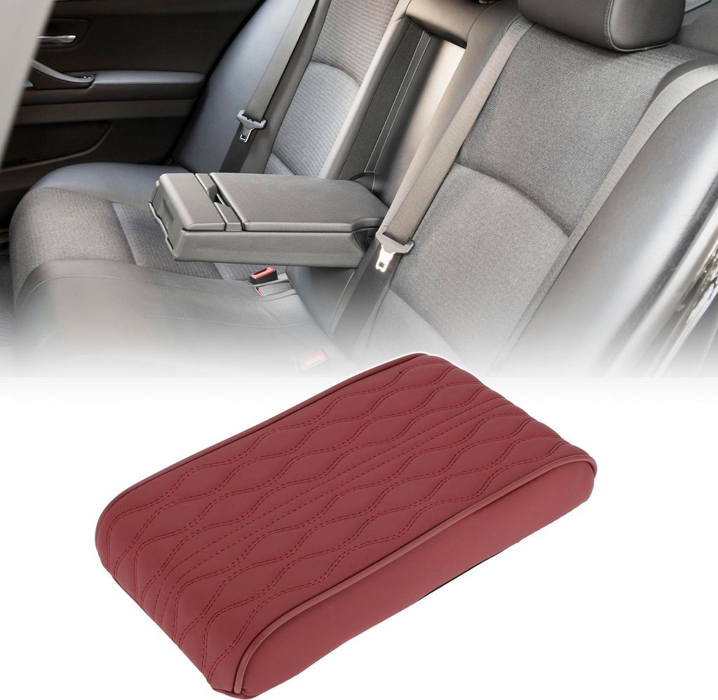 Center Console Kissen Pad 12.59"x6.69" Center Console Abdeckung Armlehne Sitzbox Abdeckung Kunstleder Rot