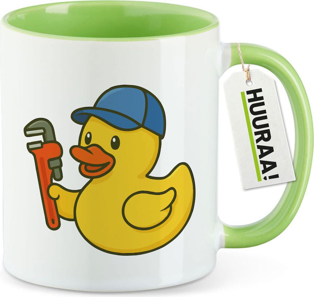 Huuraa Kaffeetasse Quietscheente Installation Comic Gummiente 330ml Grün Keramik Kaffeebecher Geschenkidee