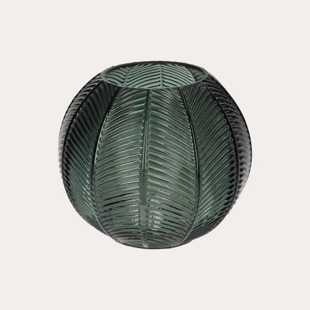 KEYHOMESTORE Vase Rond en Verre Vert Motif Feuilles - Ø 20cm Design