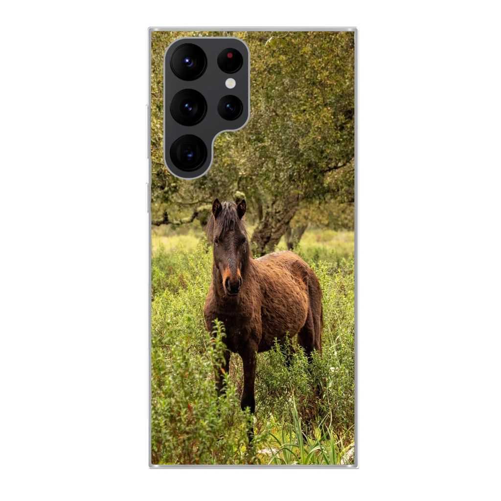 MuchoWow Handyhülle Schutzhülle Hülle für Samsung Galaxy S22 Ultra Pferd - Wald - Gras Silikon Softcase Handy Hülle - Abbildung