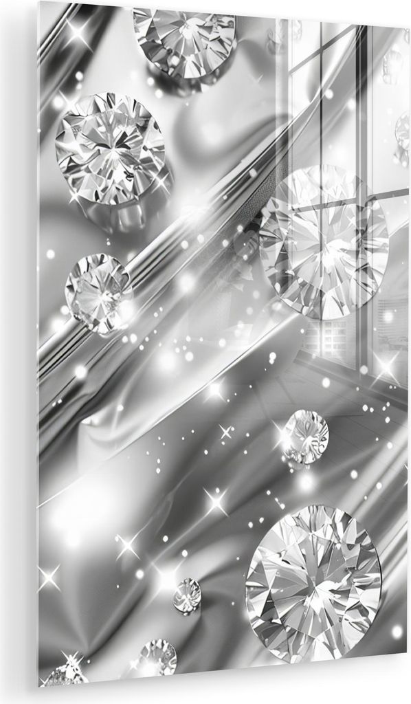 MuchoWow Glasbilder - Bilder auf Wandbild - Foto auf Glas Abstrakt - Diamant - Luxus - Modern - Silber 40x60 cm Wanddekoration aus Glas - Acrylglas...