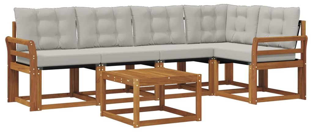 vidaXL Outdoor-Sofagarnitur mit Kissen 6 pcs Natürlich und Hellgrau