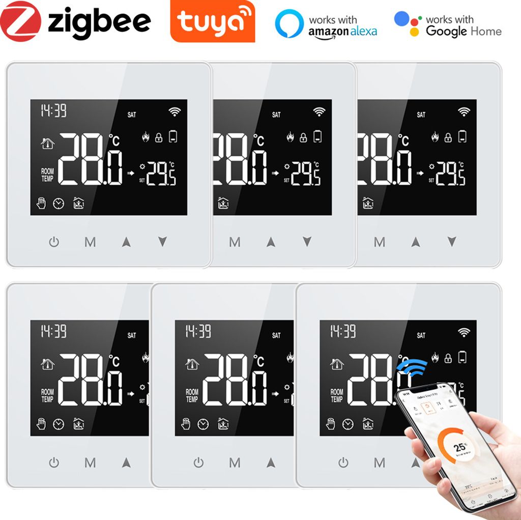 6X Tuya ZigBee Smart Thermostat 3A Wasser-/Gaskessel Raumthermostat, APP-Steuerung, Home/Alexa Sprachsteuerung, Wöchentlich programmierbar