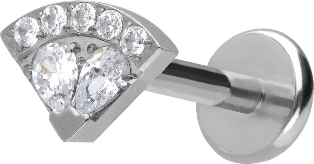 Ohrpiercing, Nasenpiercing Titan Labret mit Push Fit KRISTALLFÄCHER Silber Stablänge: 10mm | Stabstärke: 1mm