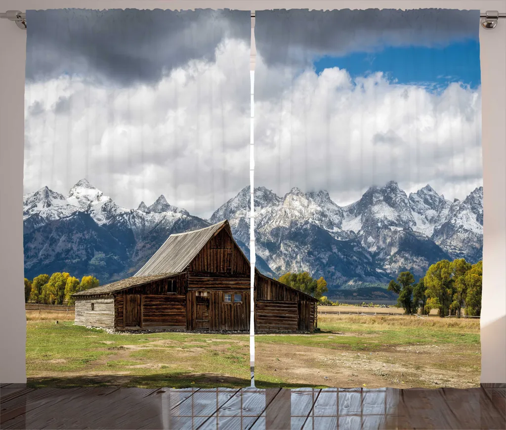 ABAKUHAUS Wyoming Tenda rustica, look rustico in legno cottage, tende universali per soggiorno con passanti e ganci, 280 x 245 cm, multicolore