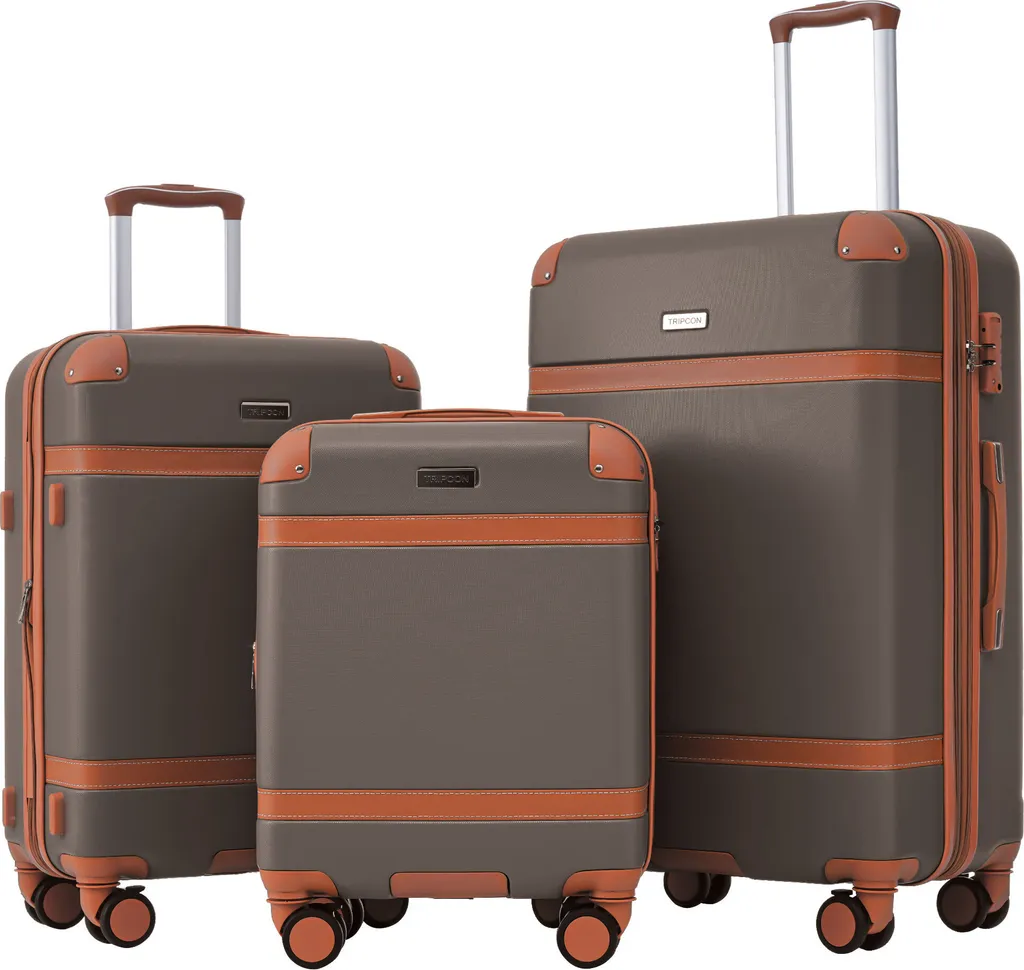 Set Valigie Vintage Flieks 3 Pezzi | Trolley Rigido Marrone TSA M-L-XL