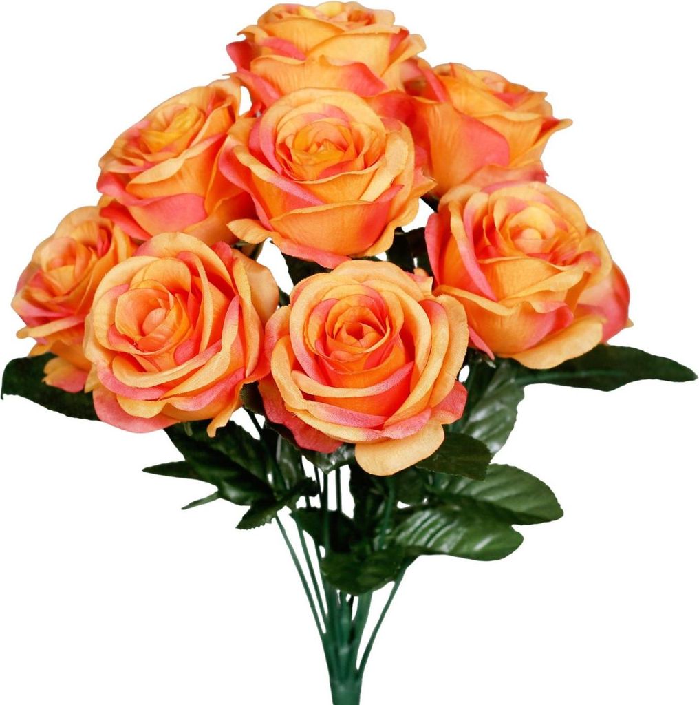 Rosenbündel orange mit 11 Blüten und Blättern H. 40cm DPI Kunstblumen