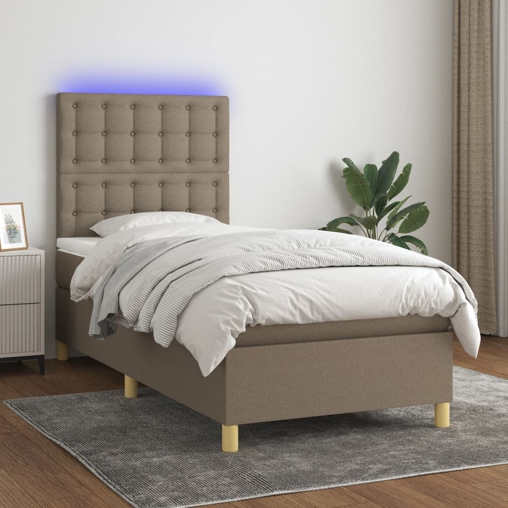 The Living Store Boxspringbett mit Matratze & LED Taupe 90x200 cm Stoff