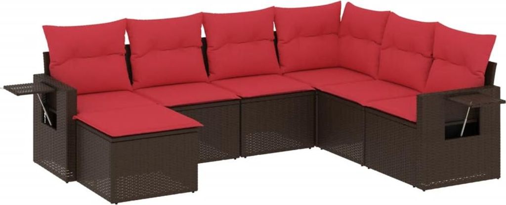 7-teiliges Gartensofa-Set mit Kissen, braun, Polyrattan