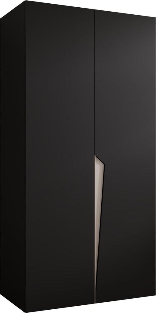MEBLE KRYSPOL Schrank 100x202x52 cm mit Kleiderstange, 2xTür, PIANO, Schwarz, Griff Kaschmir