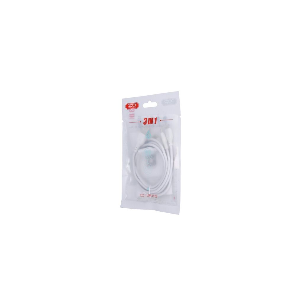 XO 3 in 1 Ladekabel 2.1A USB- Lightning + USB-C + micro-USB Kabel Datenkabel weiß