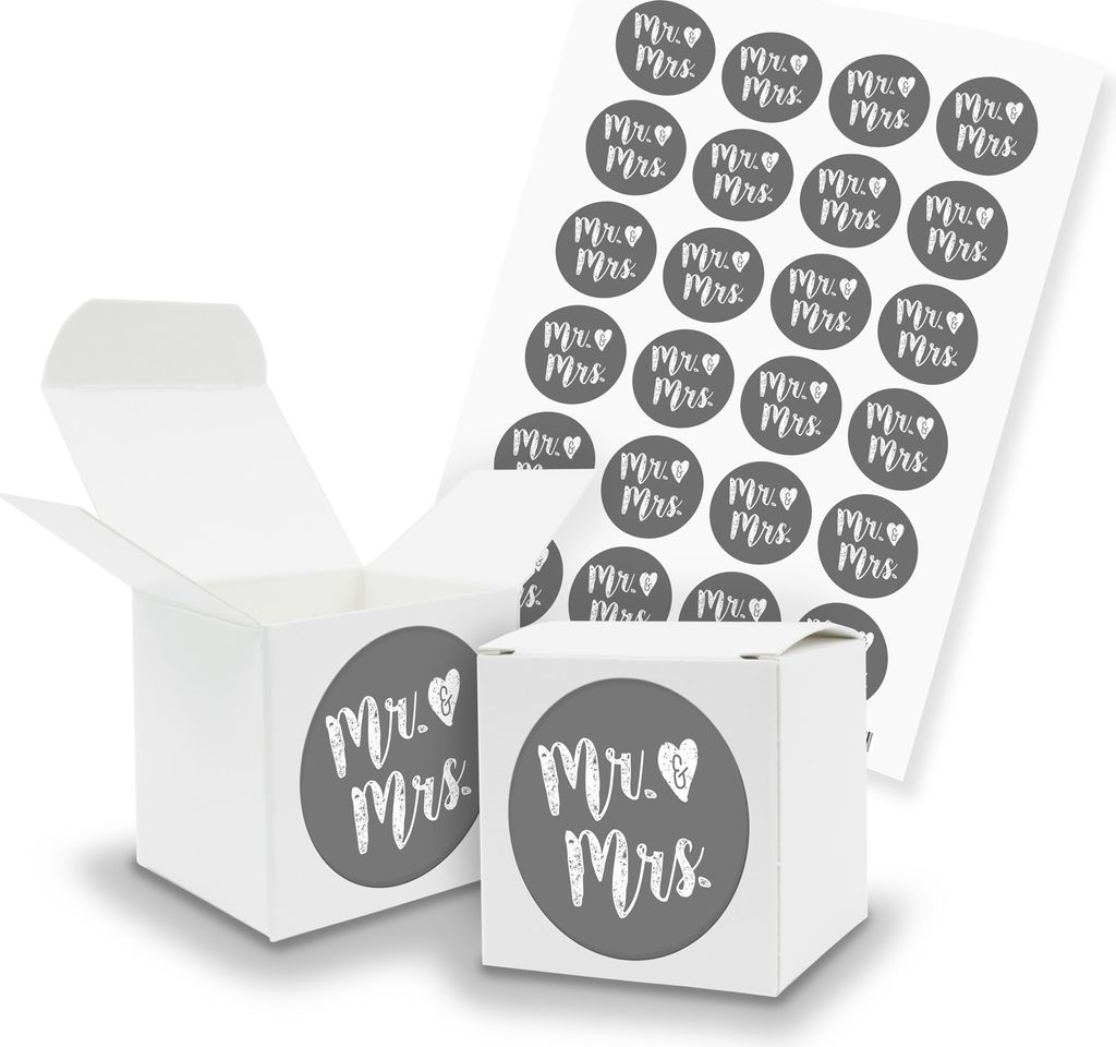 itenga SET Mr. & Mrs. Gastgeschenk Hochzeit (Motiv124) 24x Würfel 5cm weiß