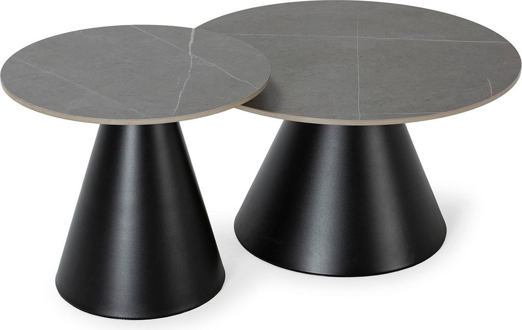 CALICOSY - Set aus 2 runden Couchtischen in Grau - LOUNA