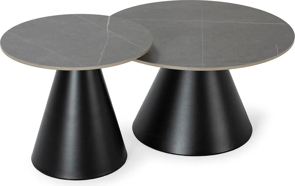 Tables basses gigognes rondes gris anthracite effet pierre lot de 2
