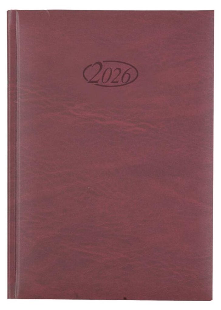 A burgundy diary with '2026' embossed on the cover.