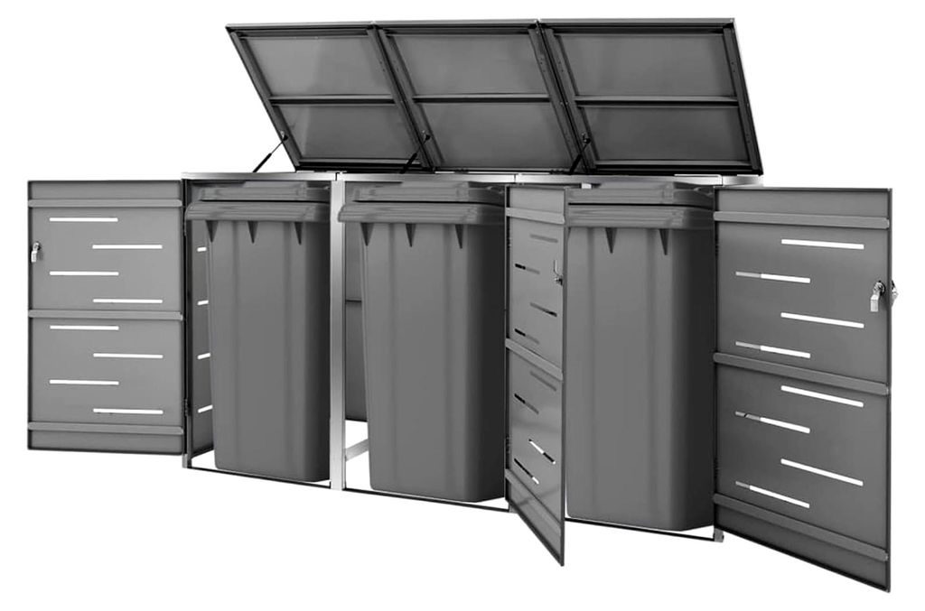 Gartenmülltonnenbox Anthrazit - Verzinkter Stahl, Edelstahlrahmen, 207x77,5x115 cm