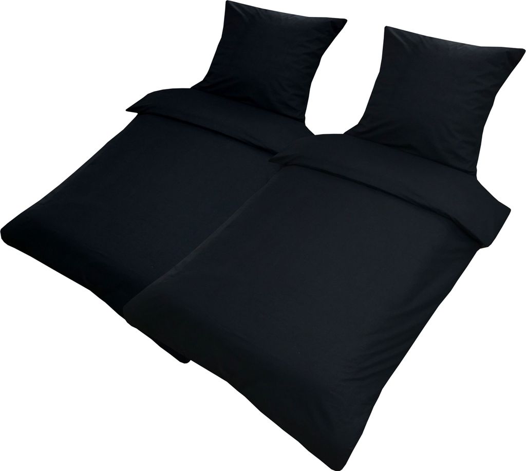 4 teilige Uni Bettwäsche 135 x 200 cm schwarz Einfarbig Produktbild 2
