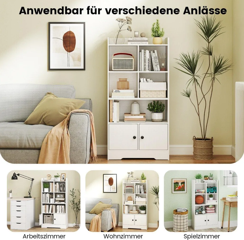 Bibliothèque anti-poussière bois blanc 2 portes pour rangement discret