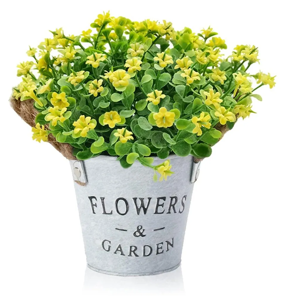 Plantes artificielles et fleurs décoratives jaunes pour intérieur, lot de 4