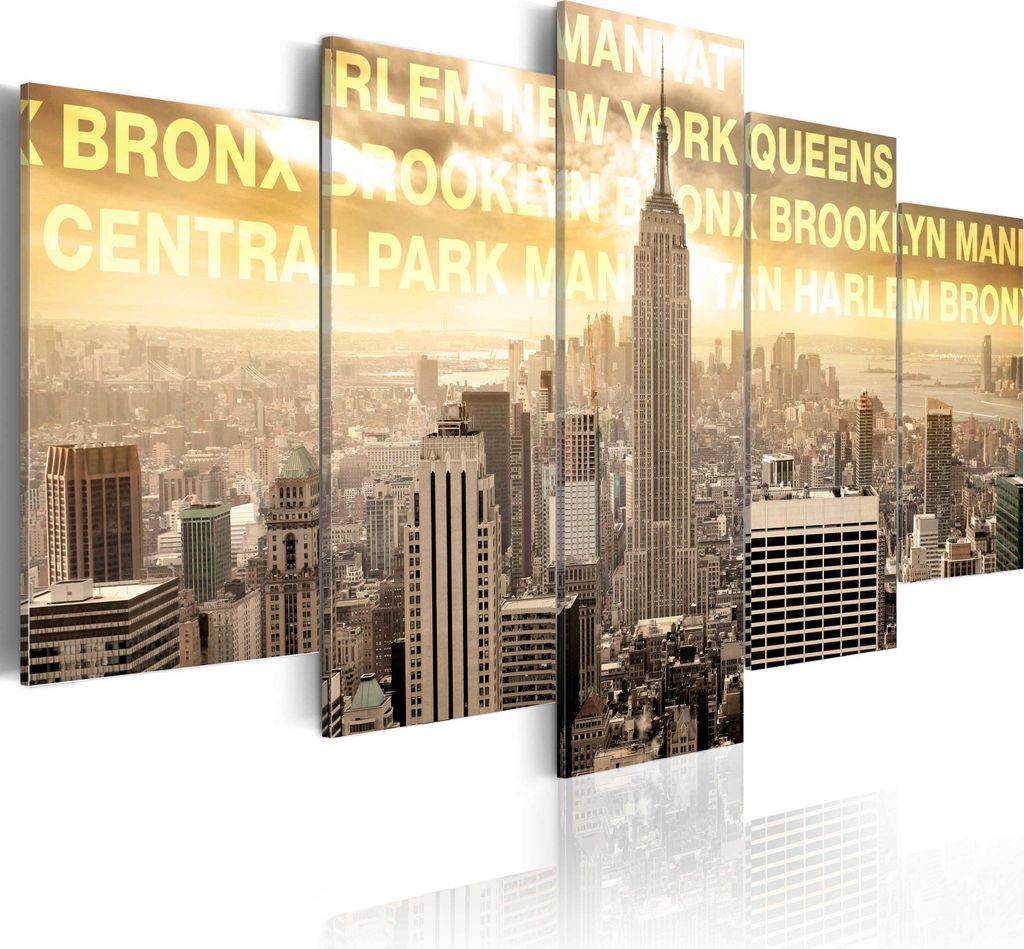 Leinwandbilder Architektur 200x100 cm Vlies Leinwandbild 5 tlg Kunstdruck modern Wandbilder XXL Wanddekoration Design Wand Bild - City New York Sky...