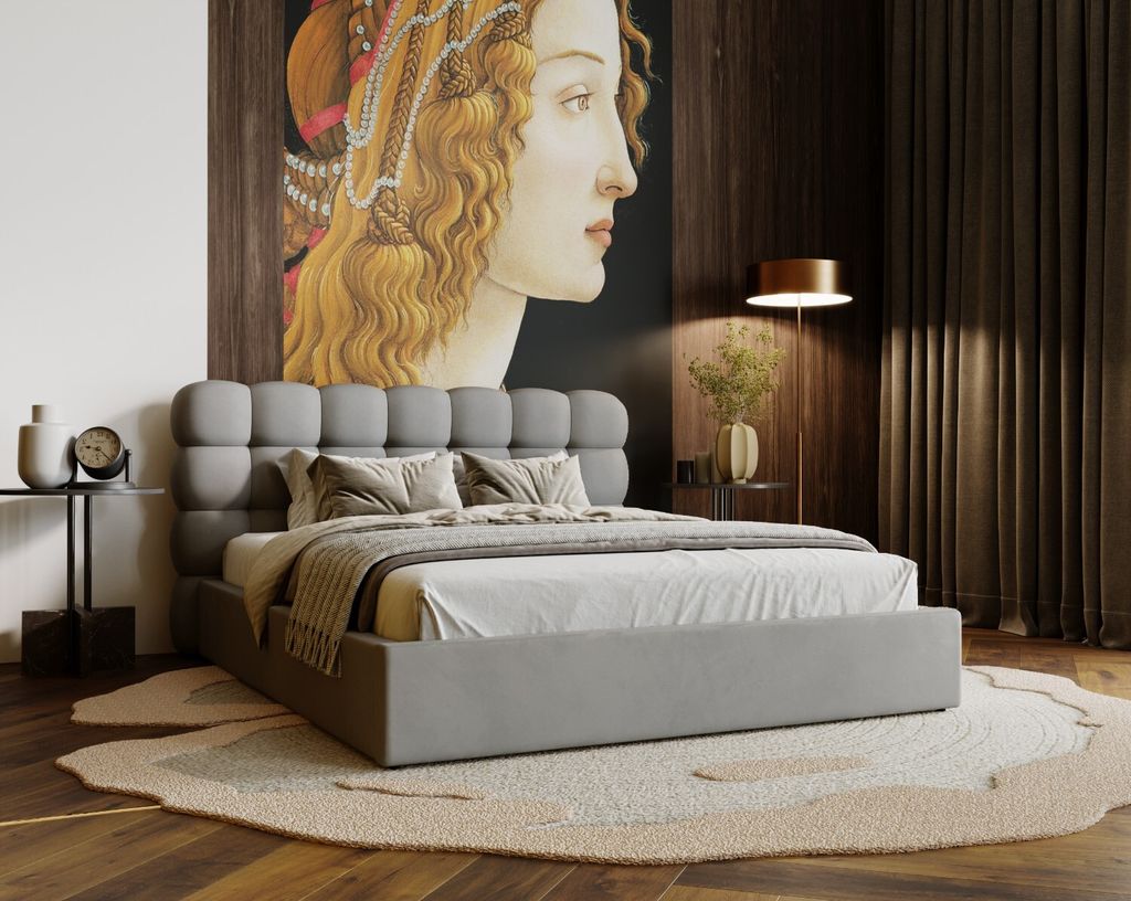 ADIDAR Elegantes Polsterbett Vento 160x200 cm - mit Metallrahmen, Bettkasten,Lattenrost & Hoher Komfort - Hellgrau (Amor Velvet 4318)