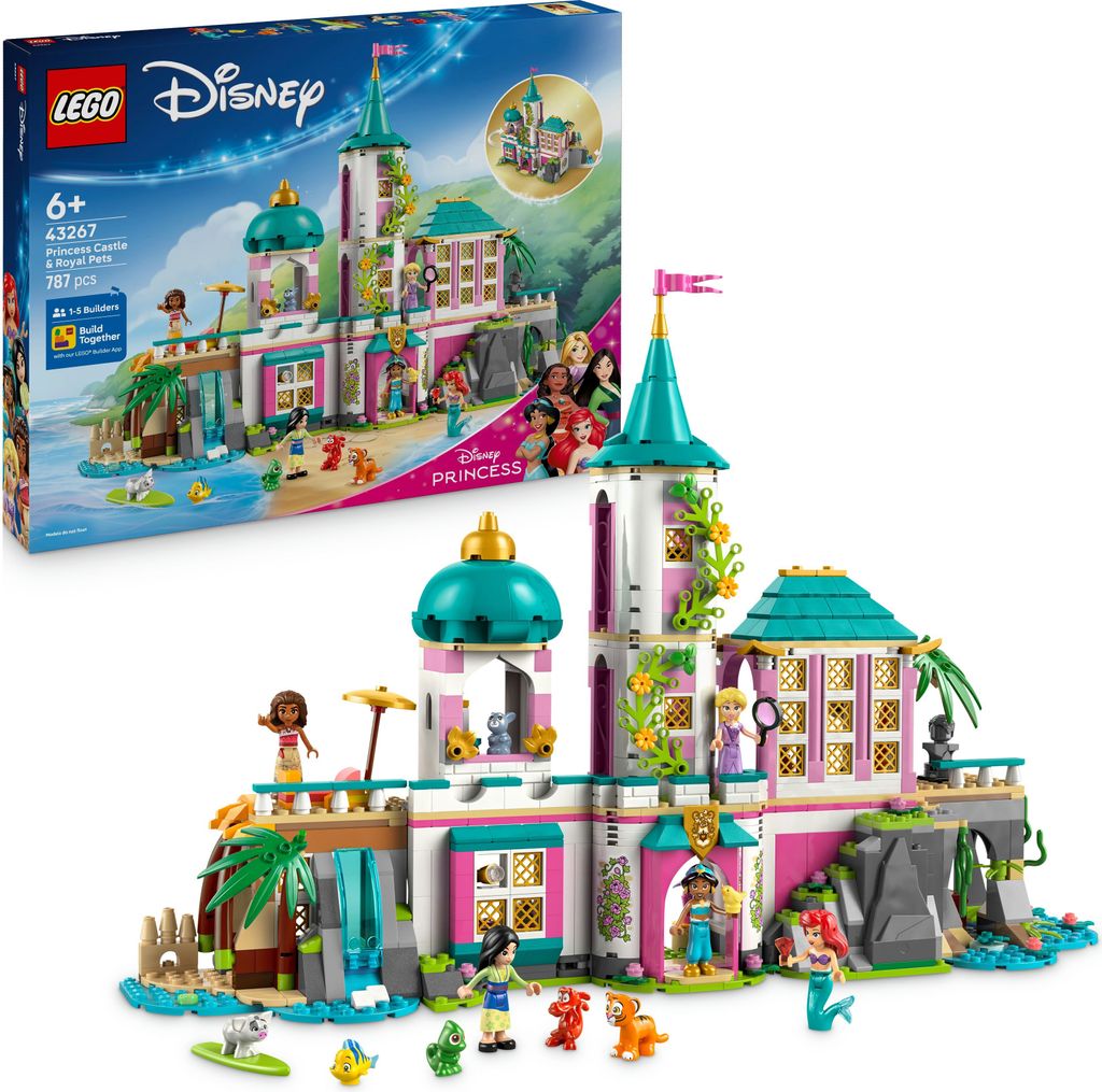 LEGO ? Disney Princess Schloss & königliche Haustiere – Set mit detaillierter Innenausstattung – inkl. Arielle, Rapunzel, Mulan, Jasmin & Vaia...