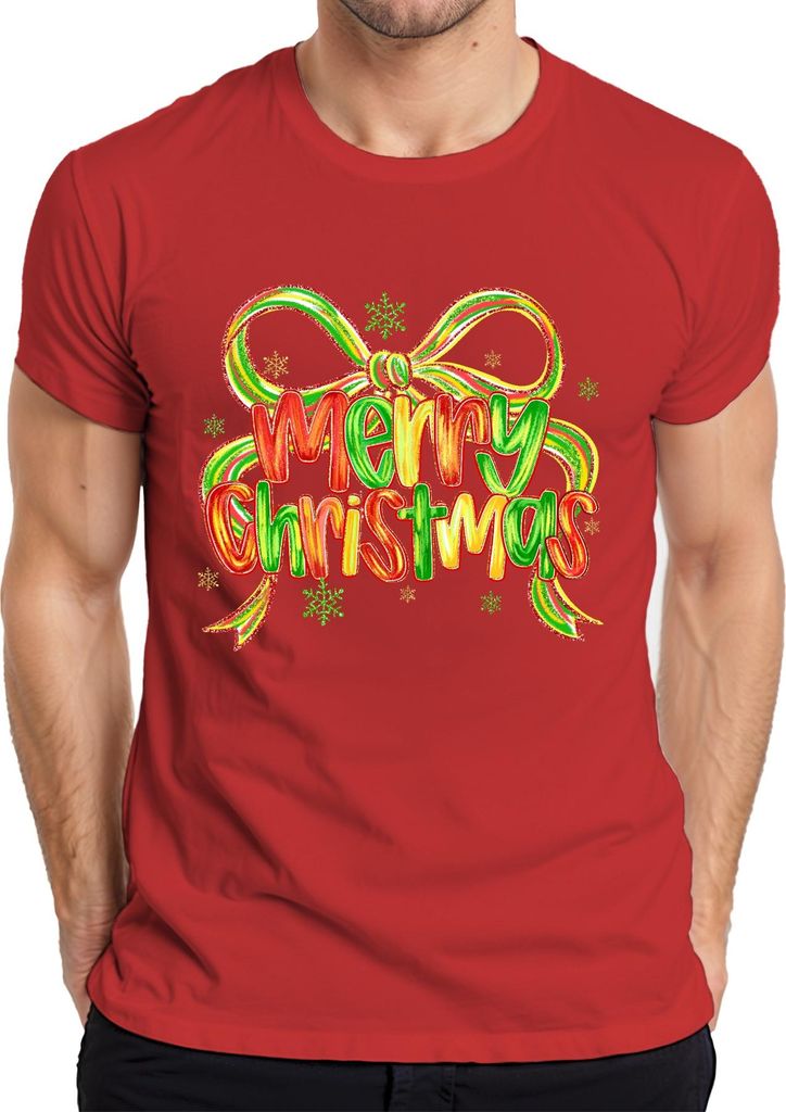 Merry Christmas glitzer schleife schneeflocke festlich Geschenk Herren T-Shirt, Rot, XXL