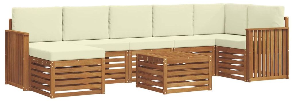 vidaXL Ecksofa Set mit Kissen 8 pcs Natur und Creme Massivholz Akazie