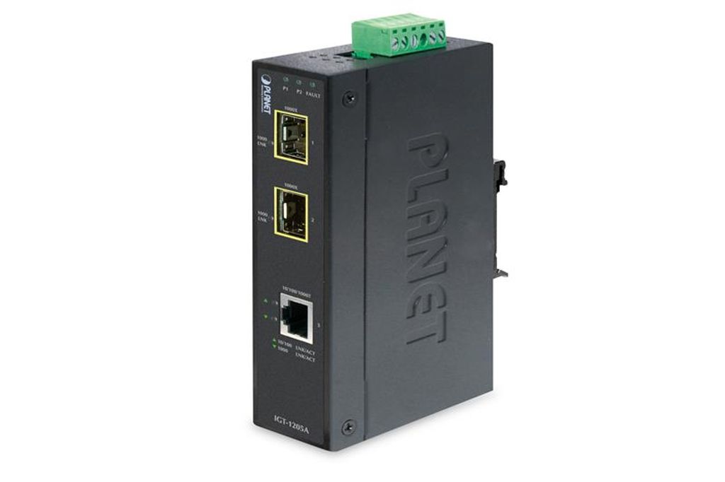 PLANET IP30 10/100/1000T to 2-Port 100/1000X SFP Gbit Conv.