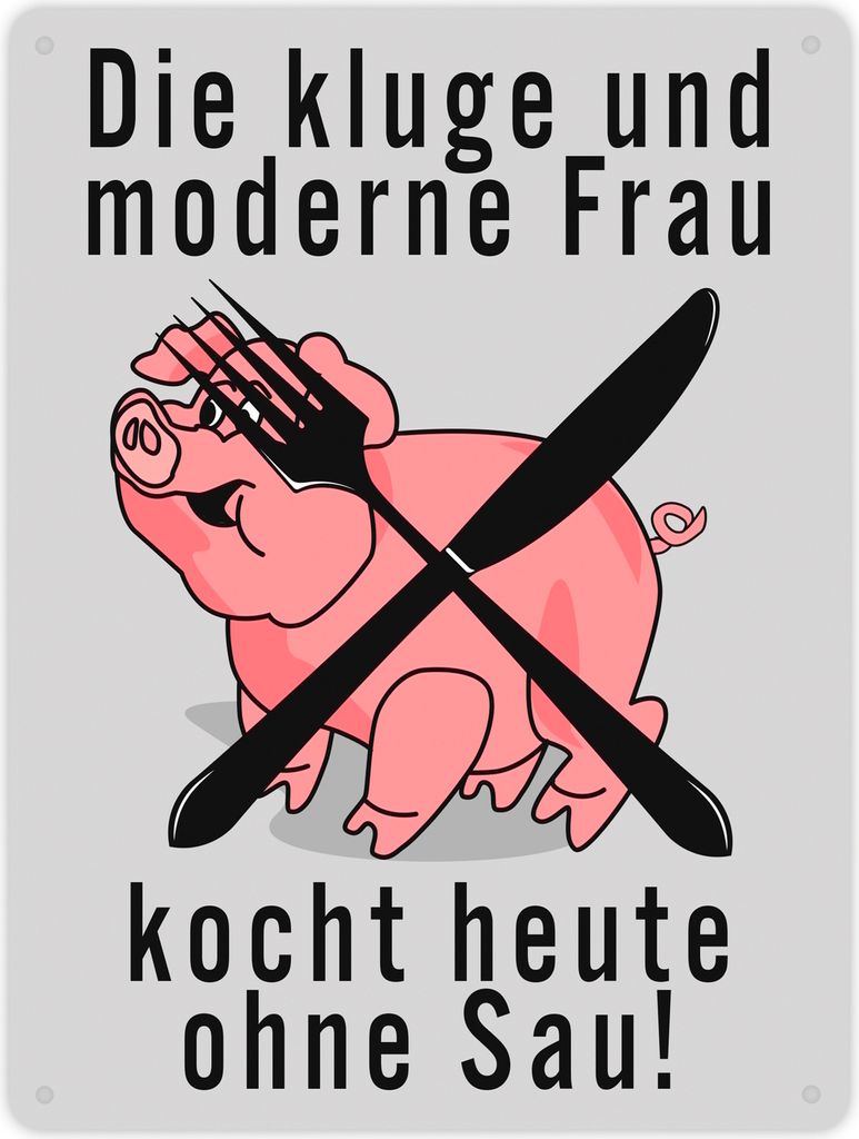 Schweine Metallschild XL in 21x28 cm in grau zum Thema Vegetarier und