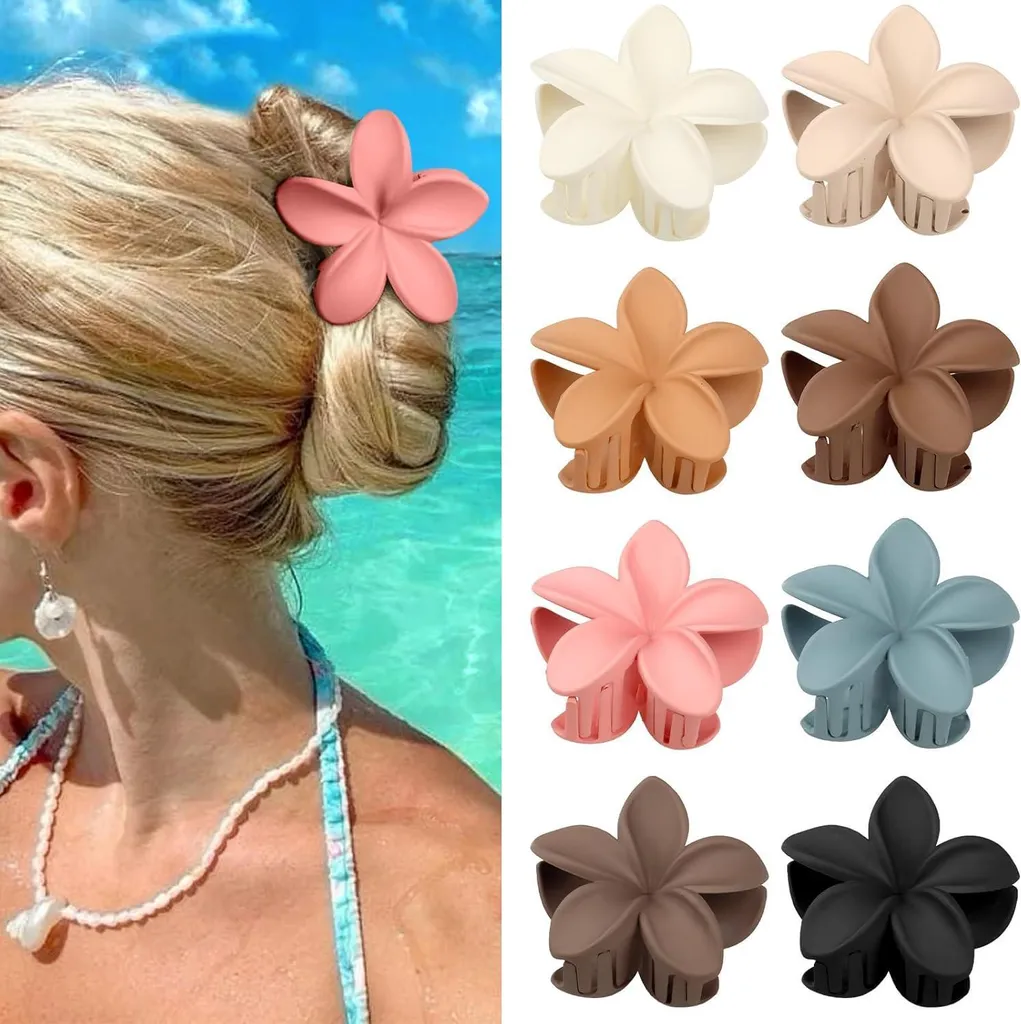 Pinces à cheveux fleurs mates antidérapantes lot de 8 style Hawaï