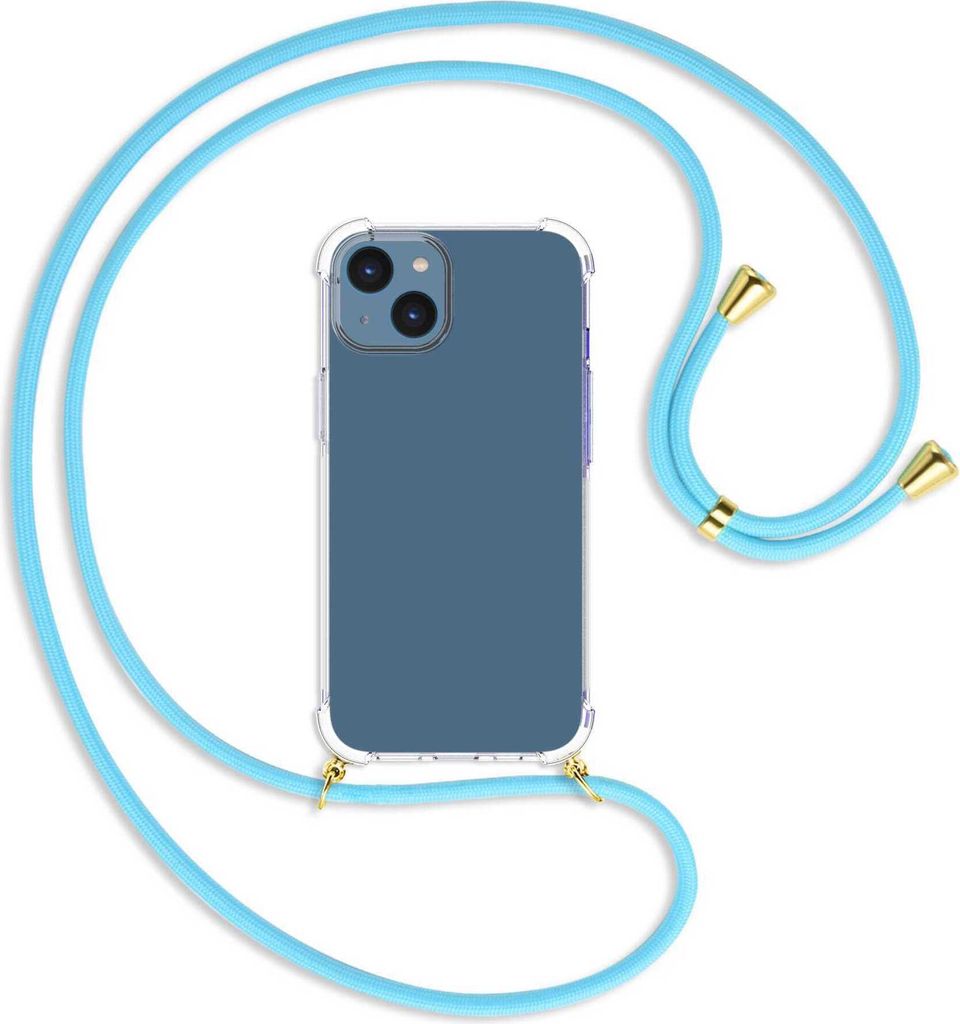 Handykette Backcover-Schutzhülle mit Band (Metall goldfarben) für Apple iPhone 14 (6.1'') - himmelblau