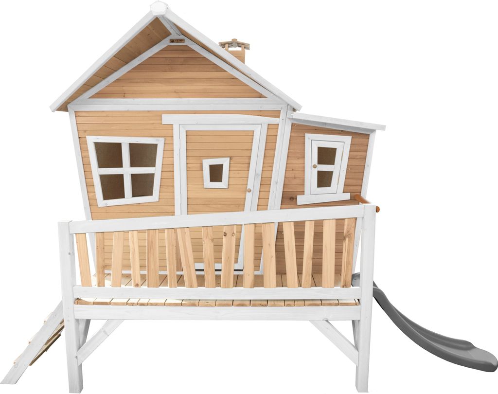 AXI Spielhaus Emma mit grauer Rutsche | Stelzenhaus in Braun & Weiß aus Holz für Kinder | Spielturm für den Garten