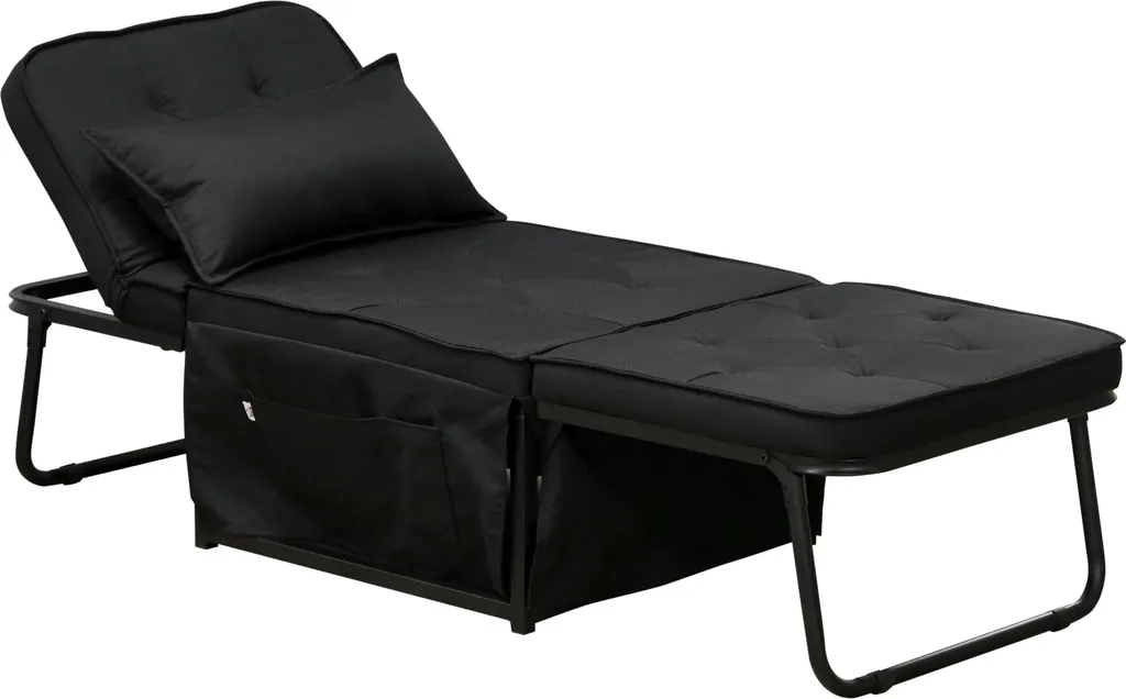 HOMCOM Fauteuil Convertible 1 Place Noir et Chauffeuse Lit 4 en 1