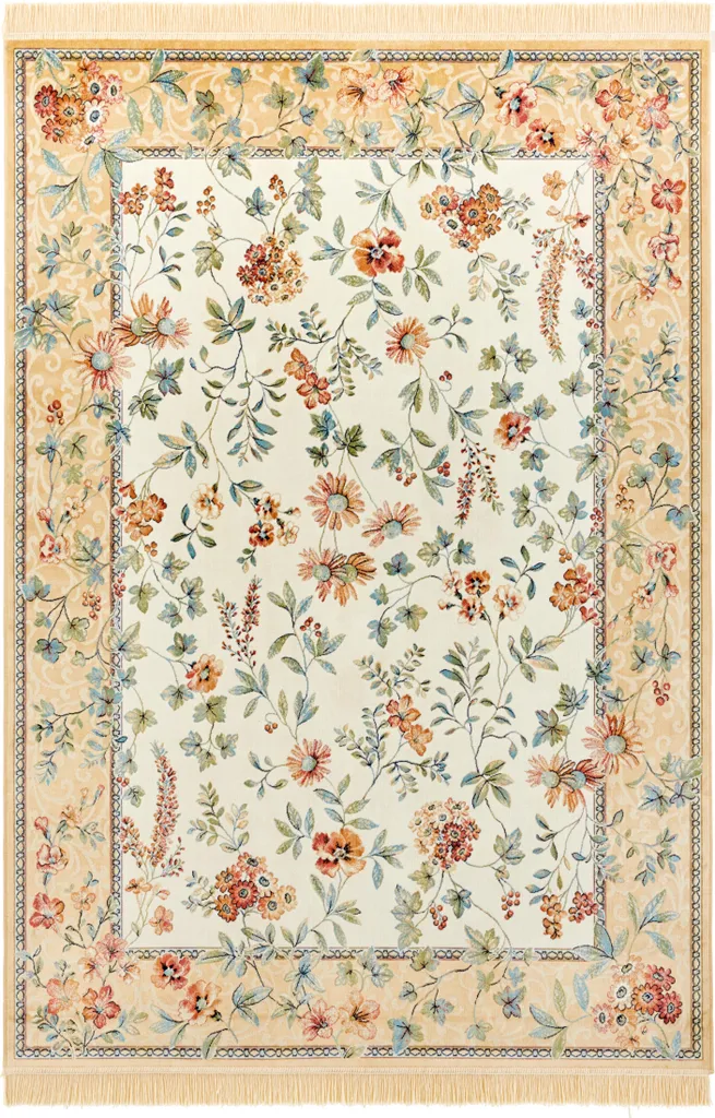 Tapis d'ambiance orientale crème pour salon et chambre Naveh Fleurs