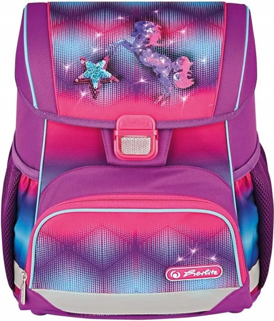 Cartable Herlitz pour fille avec boucle cheval et motifs équestres roses